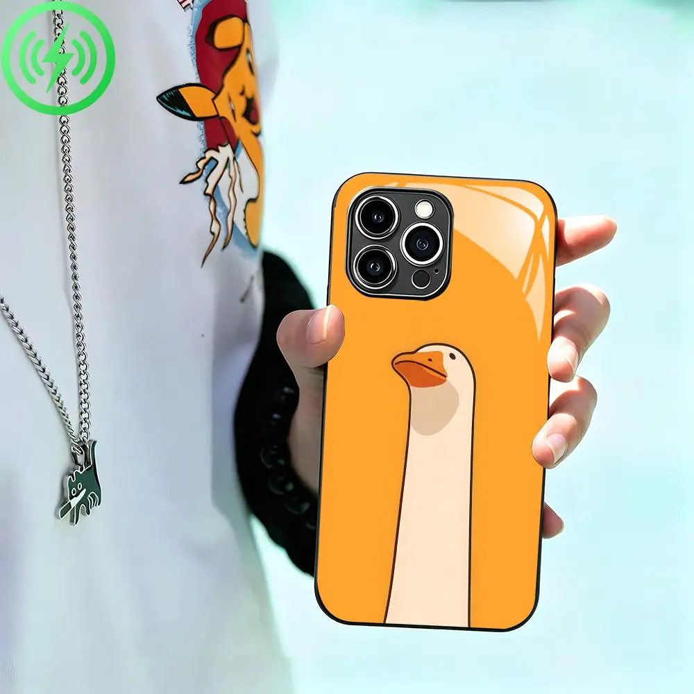 Cute duck Phone Case For iPhone 17 16 15 14 13 12 11 X XR XS 8 Plus Mini Pro Max Glass Magnetic Phone Case
