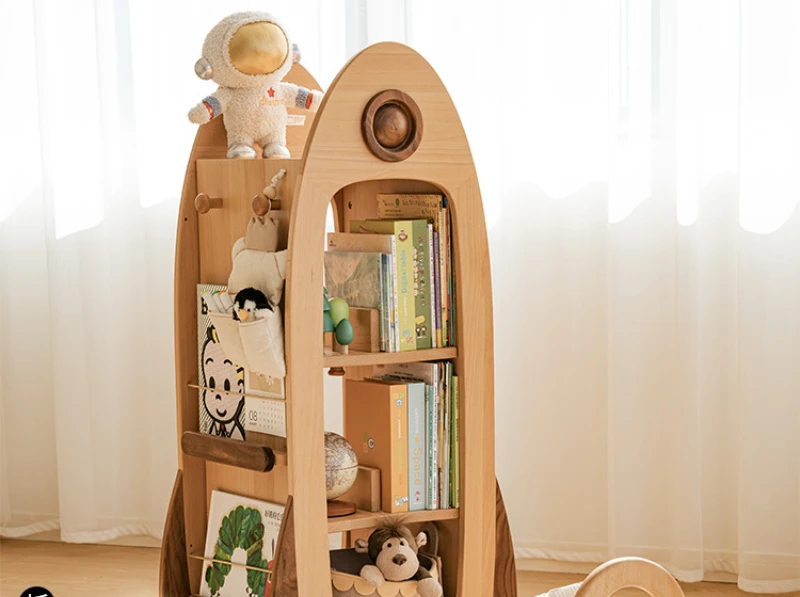 Solid wood 360-degree rotating bookshelf Multi-layer bookcase Children's storage rack Floor-to-ceiling picture book rack