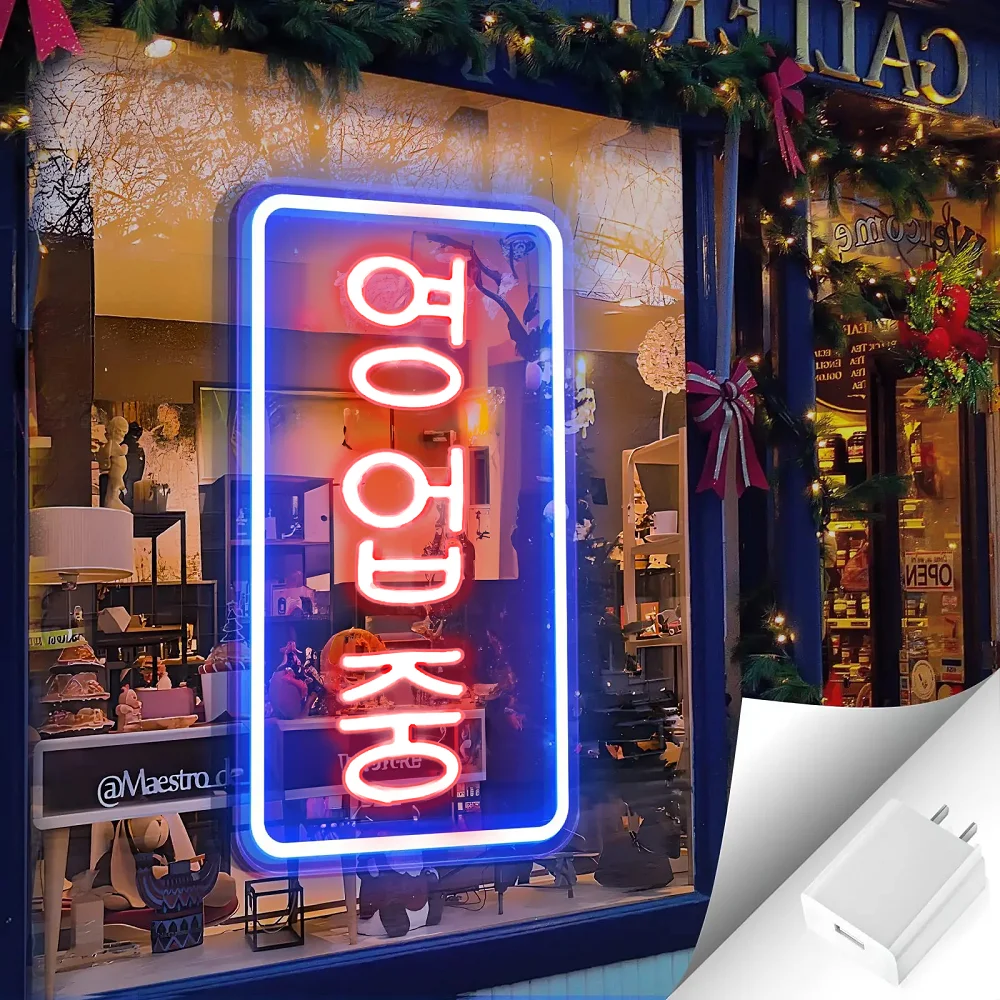 Led 영업중네온 Korean Open Sign Neon Lights Business Signs Wall Hanging Led for Bar Cafe Salon Store Billboard Neon Sign Lights