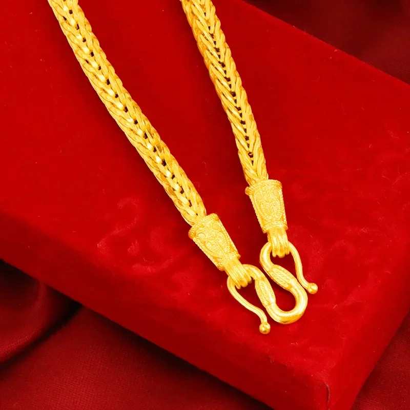 =Pure Yellow Gold Color Snake Bone Keel Necklaces for Women Girl Golden Chocker Chain Wedding Fine Jewelry Gifts  Not Fade