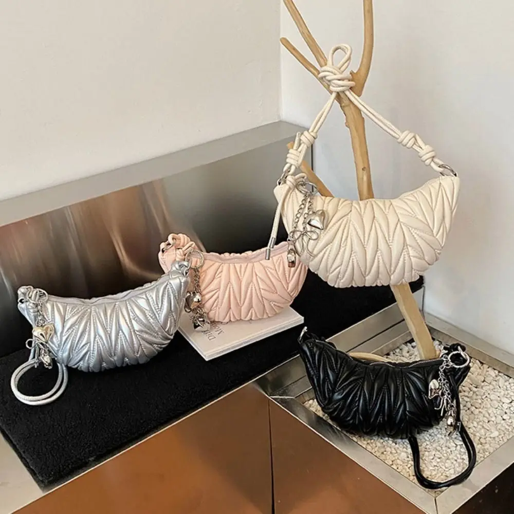 

Chic Crossbody Bag Croissant Shoulder Bag Brown Small Pack PU Dumplings Bag with Pendant Korean Style Punk Style Handbags Girls