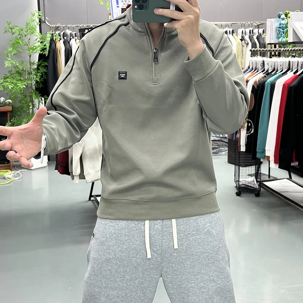 

Мужской пуловер, модная повседневная толстовка с воротником-стойкой на молнии, осень-зима, универсальная простая модная мужская толстовка с капюшоном, красивый верх