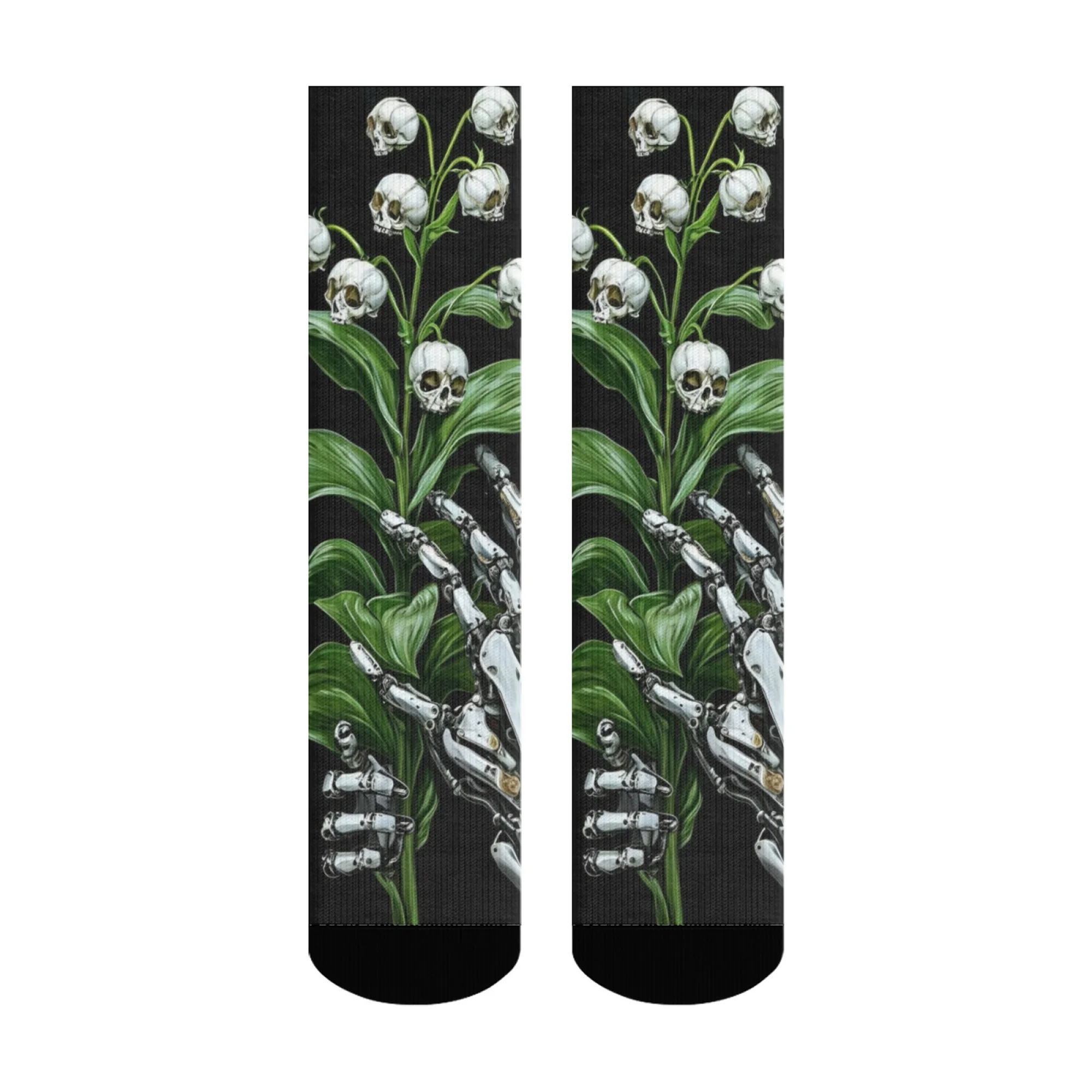 Cyberpunk-Stil, Totenkopf-Blumen-Motiv, Herrensocken, Unisex, weich, bequem, atmungsaktiv, rutschfest, Sportsocken, Neuheit, lustige Crew-Socken, Geschenke