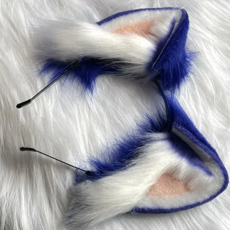 2025 22 neue Heiße Anime Pelz Stirnband Hund Ohren Set Plüsch Lolita Mädchen Blau Schwanz Halloween Pelzigen Handgemachte Cosplay Zubehör