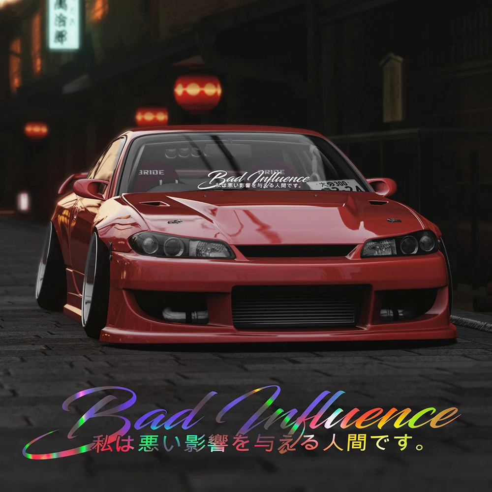 Bad Influence in Japanese Decals Windshield Banner Decor Stickers Vinyl Tuning Accessories