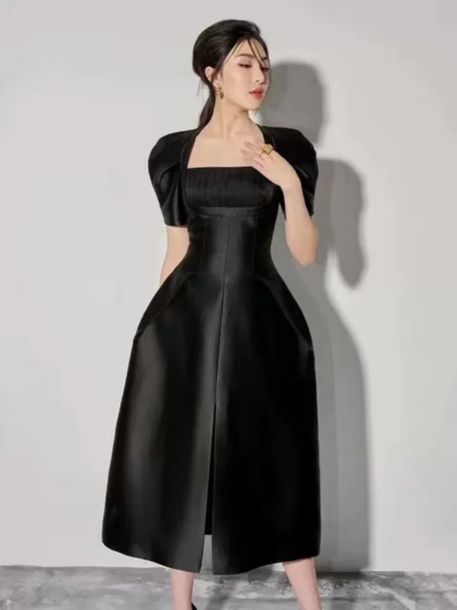 

Элегантное атласное вечернее платье Little Black Dress для выступлений, вечеринок, свадеб, с эффектом похудения, можно носить на каждый день