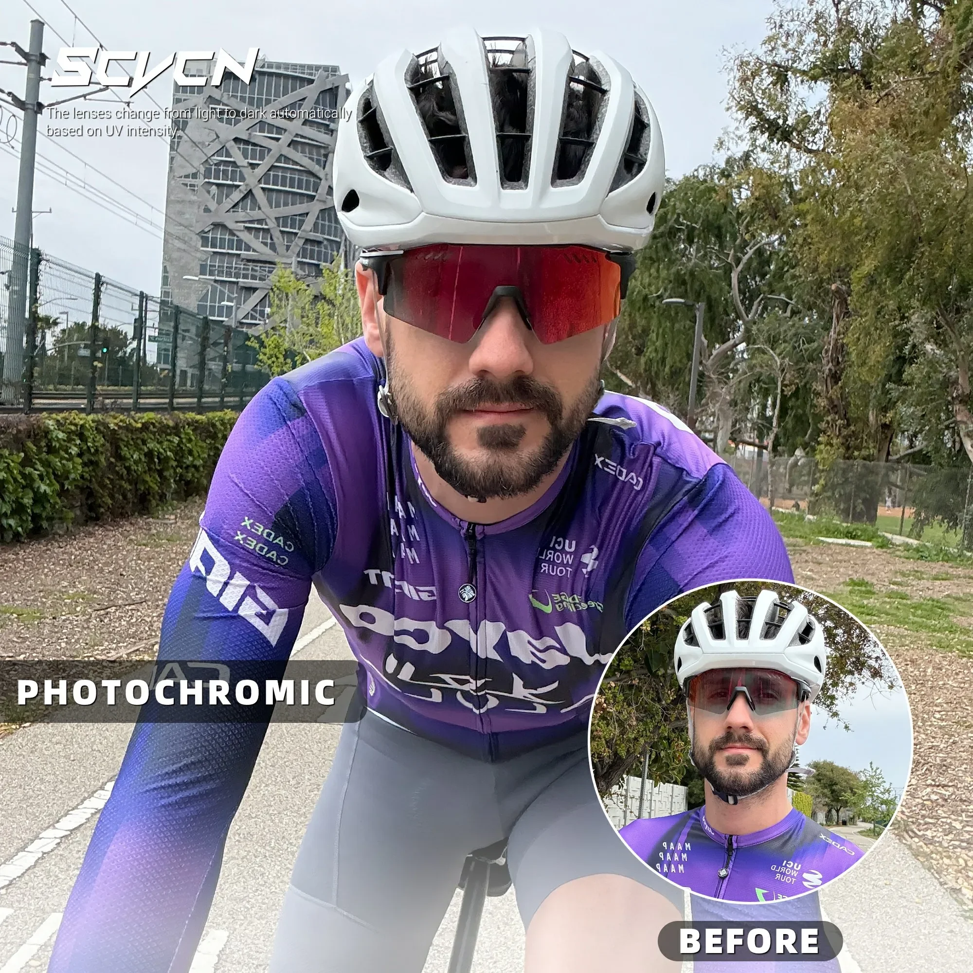 SCVCN New Outdoor Photochromic Cycling Sunglasses Sports Bike Cycling Glasses Man MTB Glasses Women Bicycle UV400 Protective