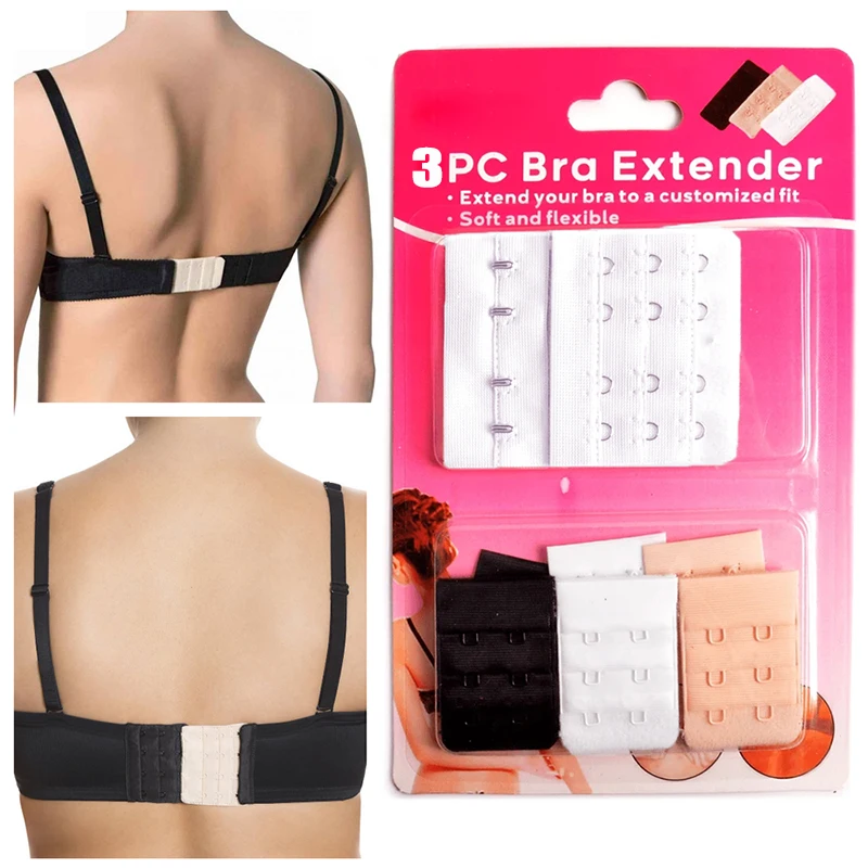 3pcs Adjustable Elastic Bra Extension Strap Hook Clasp Expander Bra Extender 3 Rows 2 Hooks Belt Buckle Underwear Accessories