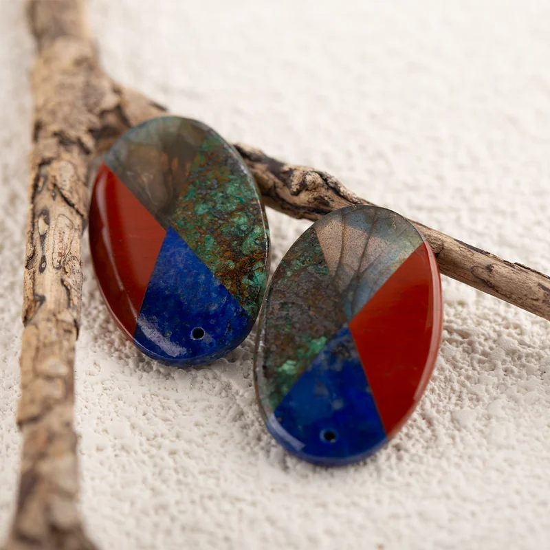 

Turquoise Lapis Lazuli Labradorite African Blood Stone Earrings Beads for Jewelry Handmade Natural Jewelry 28x18x3mm 10.1g
