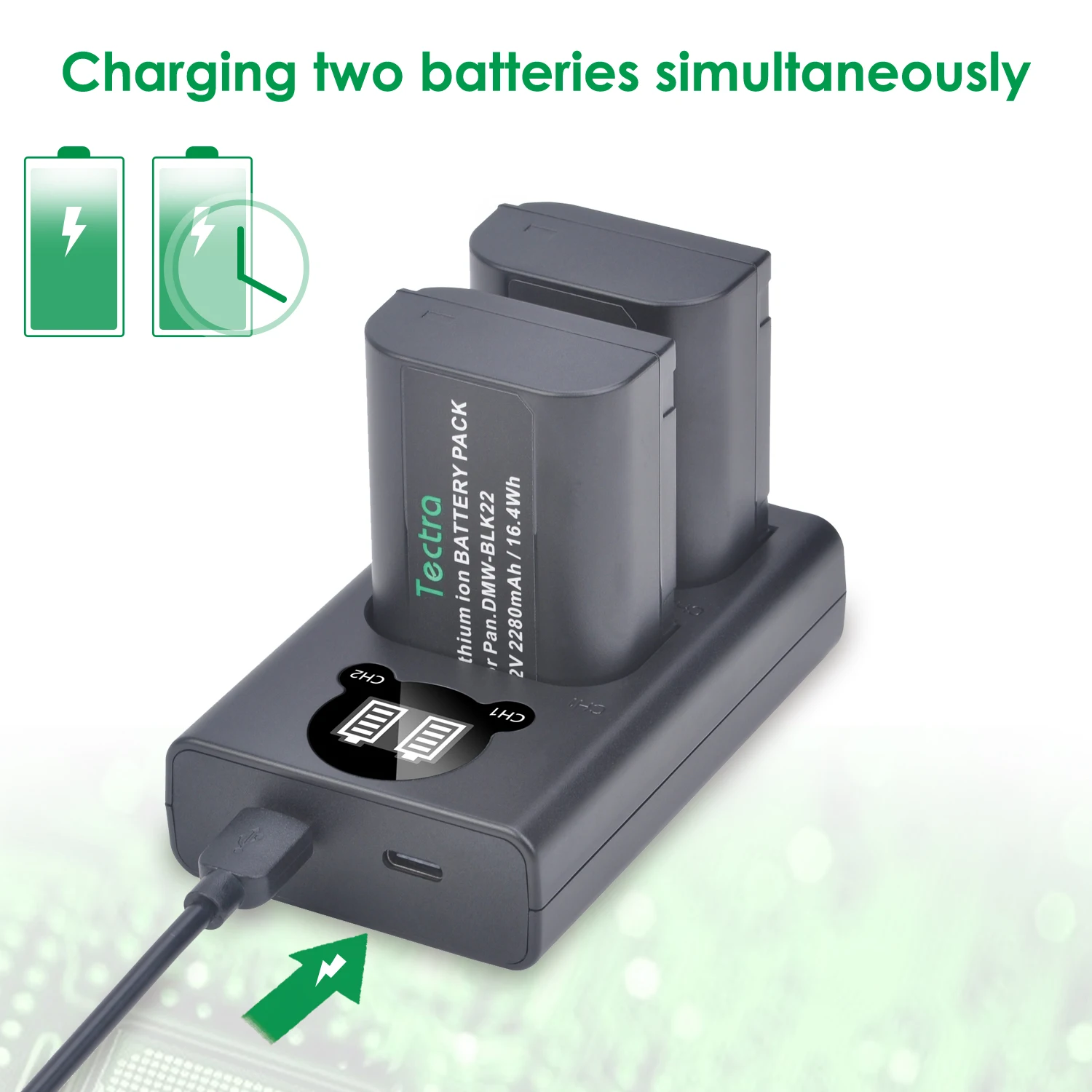 Аккумулятор DMW-BLK22 Аккумулятор для камеры 2280 мАч или двойное зарядное устройство со светодиодной подсветкой для цифровых фотоаппаратов Panasonic Lumix DC-S5, GH5 II, GH6, DC-S5KK