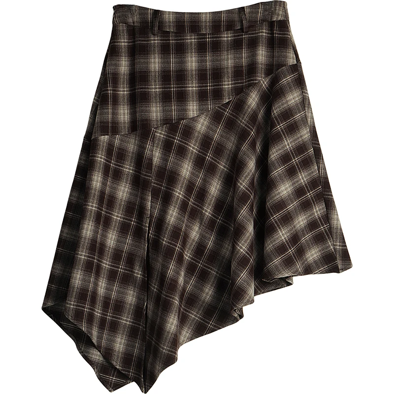 OLrain Retro-Karorock für Damen, Herbst, asymmetrischer Saum, seitlicher Reißverschluss, mittellang, lockere Passform, einfacher Wärmerock O57DB001900