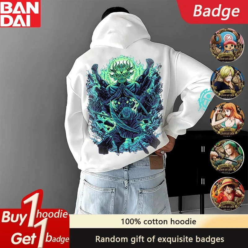 

Толстовка с капюшоном ONE PIECE Joint Luffy Sauron, популярный свободный свитер из чистого хлопка для мужчин и женщин на осень и зиму 2025 г.