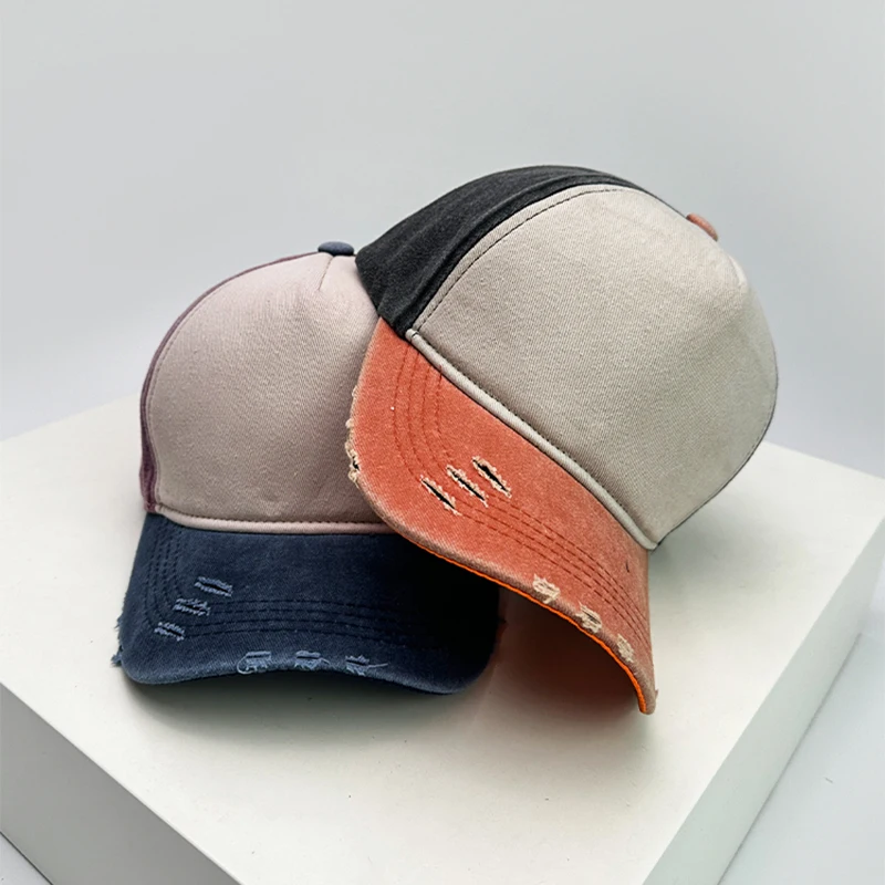 New Unisex Color Block Solid Baseball Hats Breathable Broken Style Sunshade Retro Peaked Caps Versatile Fashion Casual Personal