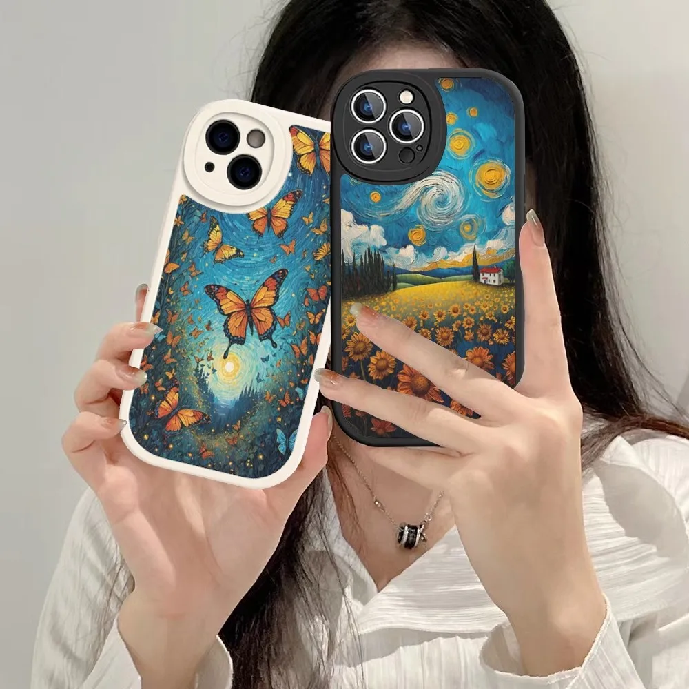 Van Gogh Oil Art Phone Case Hard Leather For IPhone 16 15 14 13 12 Mini 11 14 Pro Max Xs X Xr 7 8 Plus Fundas