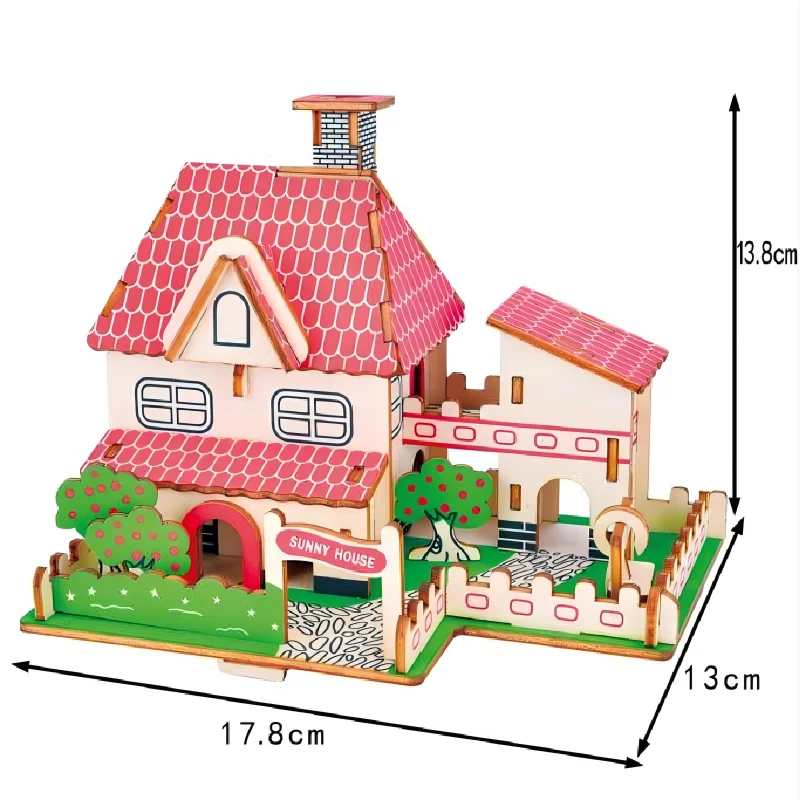 OUZEY 19 مجموعات ثلاثية الأبعاد لغز خشبي للأطفال لتقوم بها بنفسك تجميع لعبة مصغرة بناء نموذج لمنزل هدية عيد الأطفال والكريسماس #3