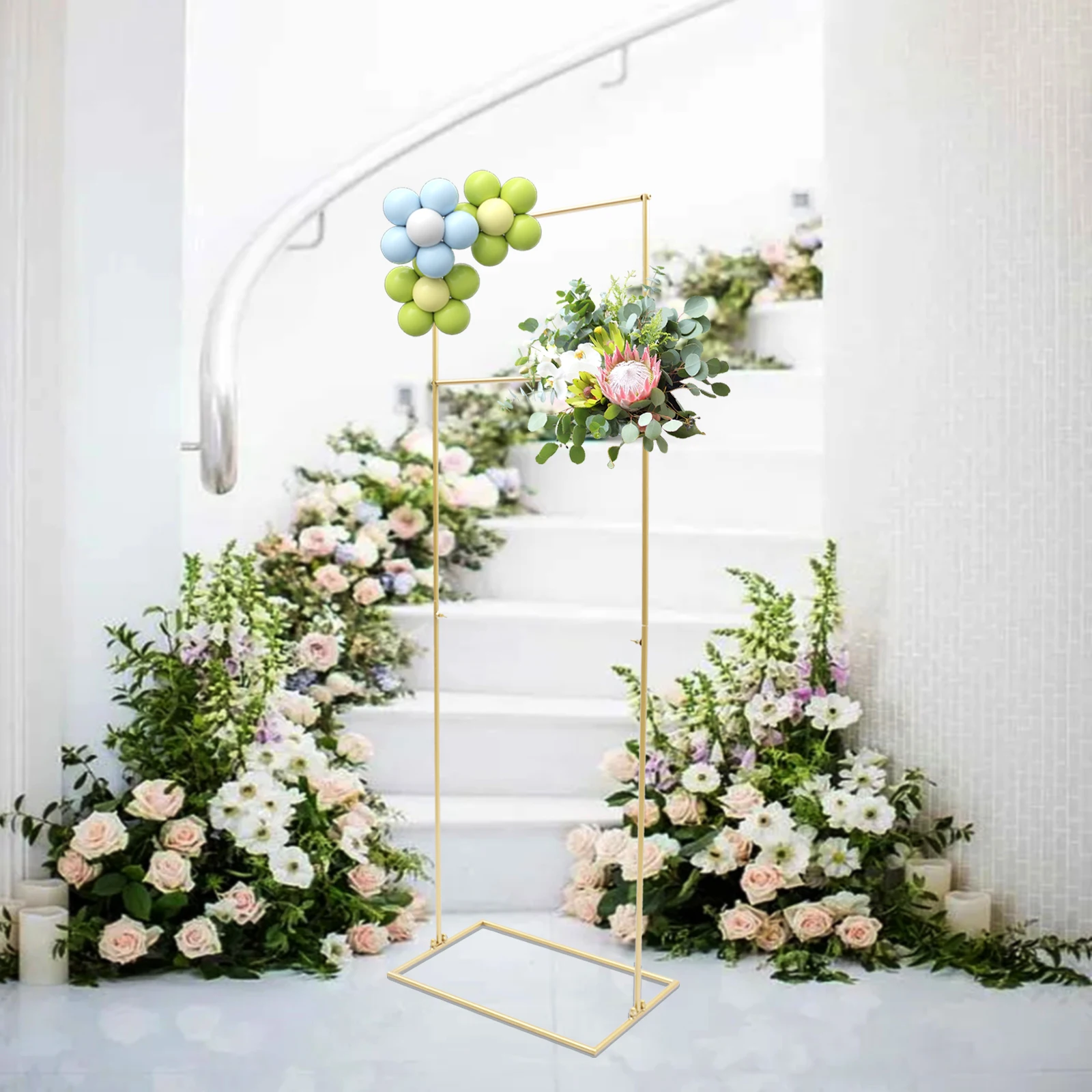 155cm Metal Wedding Arch Frame Garden Backdrop Flower Display Balloon Column Stand Holder for Wedding Party (Gold/White)