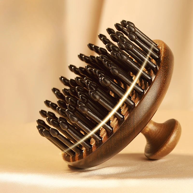 High end sandalwood disc massage comb for scalp dredging, hair follicle and meridian combing