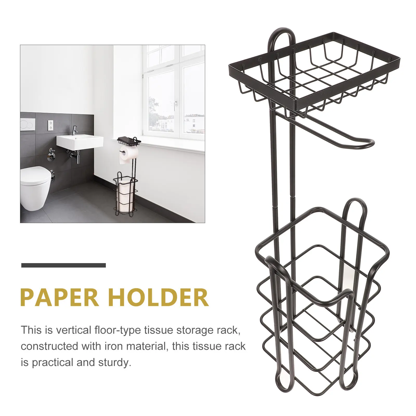 

Vertical Roll Paper Holder Iron Multi Roll Tissue Stand Storage Rack for Bathroom Kitchen Home Dispenser Vertical Tissue Stand