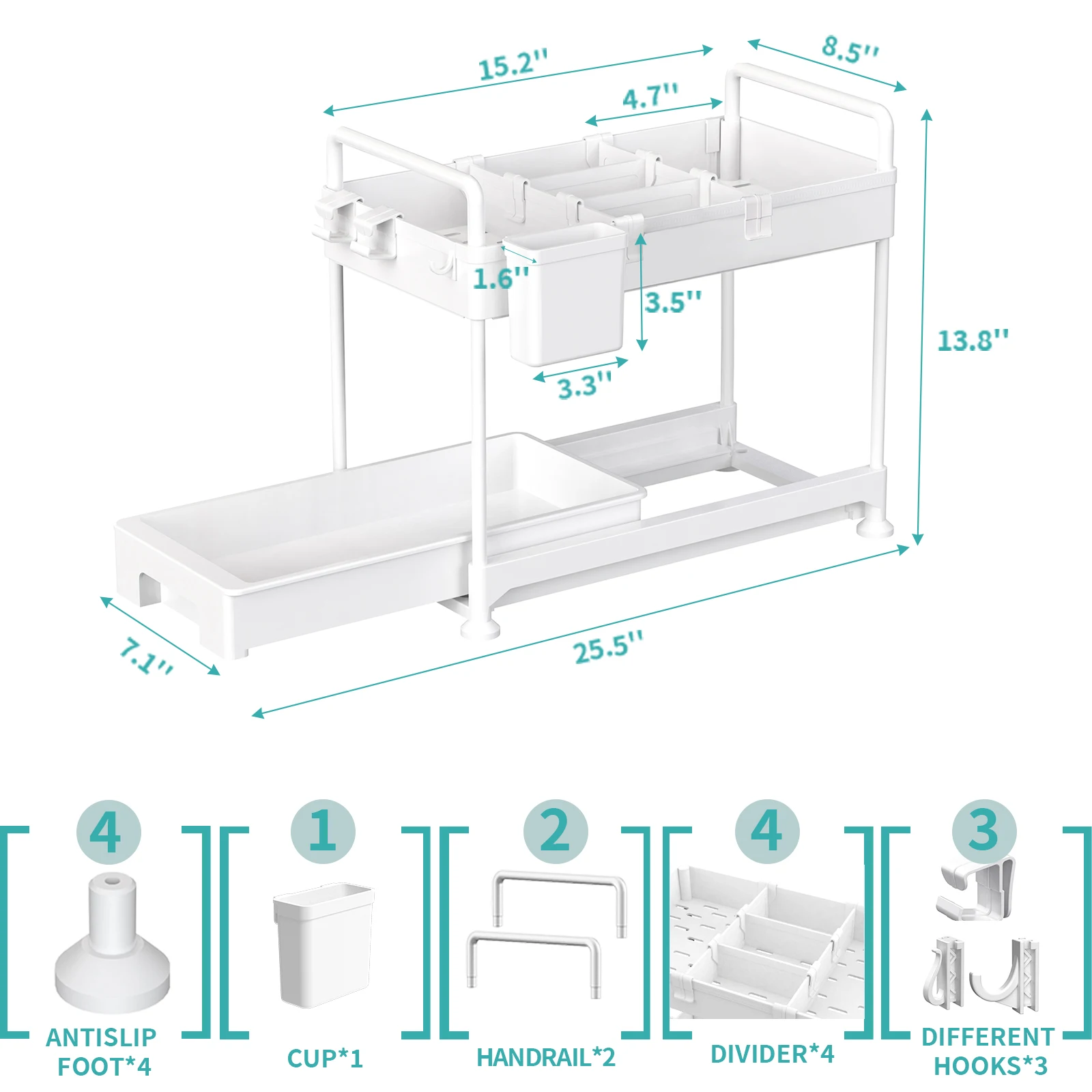 Double Sink Shelf Multi-Purpose Countertop Pullout Kitchen Cabinet Storage Drawer Spice Shelf For Bathroom Office