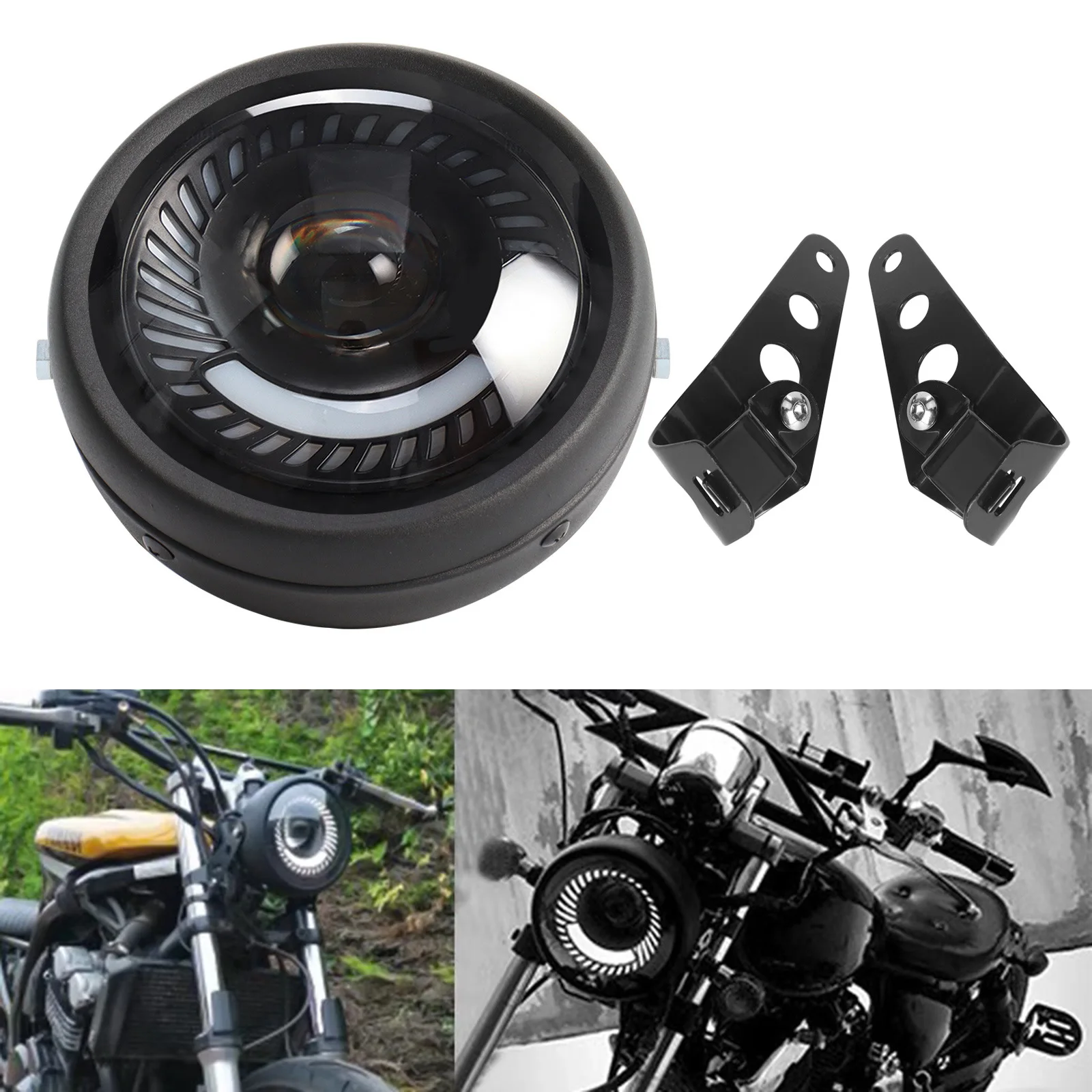 6.5 Inch Vor tex Retro LED Headlight Metal Shell Modified Motorcycle Headlamp Fit for Ha rley Cruiser Cafe Racer Accessories