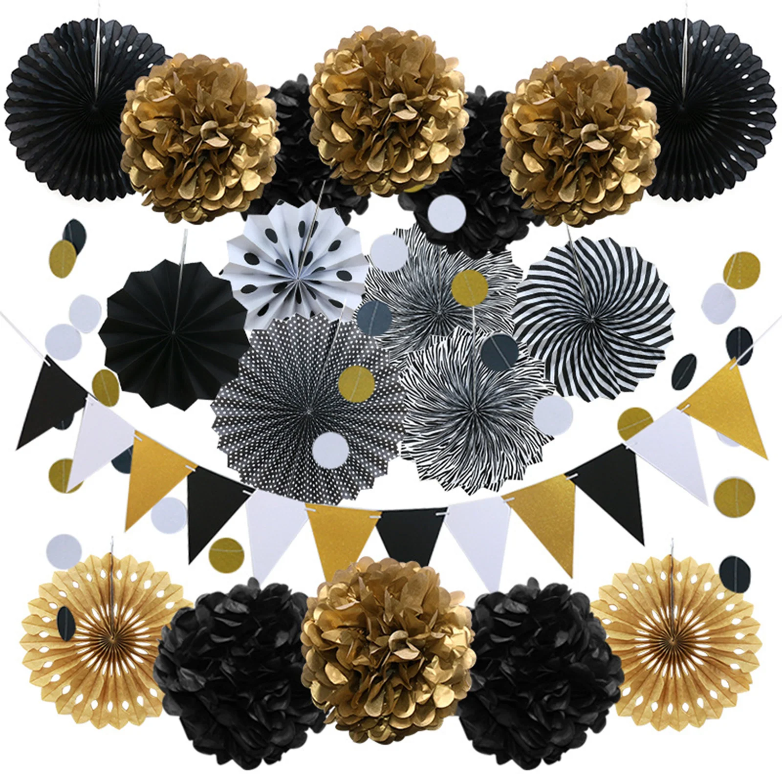 

1 set Black Gold Paper Fan Set Premium Reusable Fans for Halloween Party Home Wedding Decor