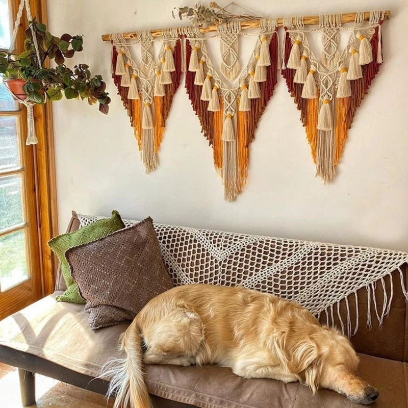 

Handwoven dormitory ethnic style sofa TV background wall decoration bedside color tapestry DIY material