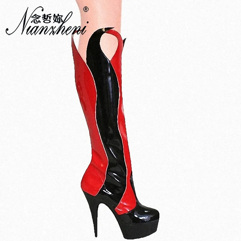 Knee High Boots with 6-Inch Heels Lace-Up round Toe Sexy 15cm Platform Gladiator Style for Exotic Dancer French Bulldog Show Pro