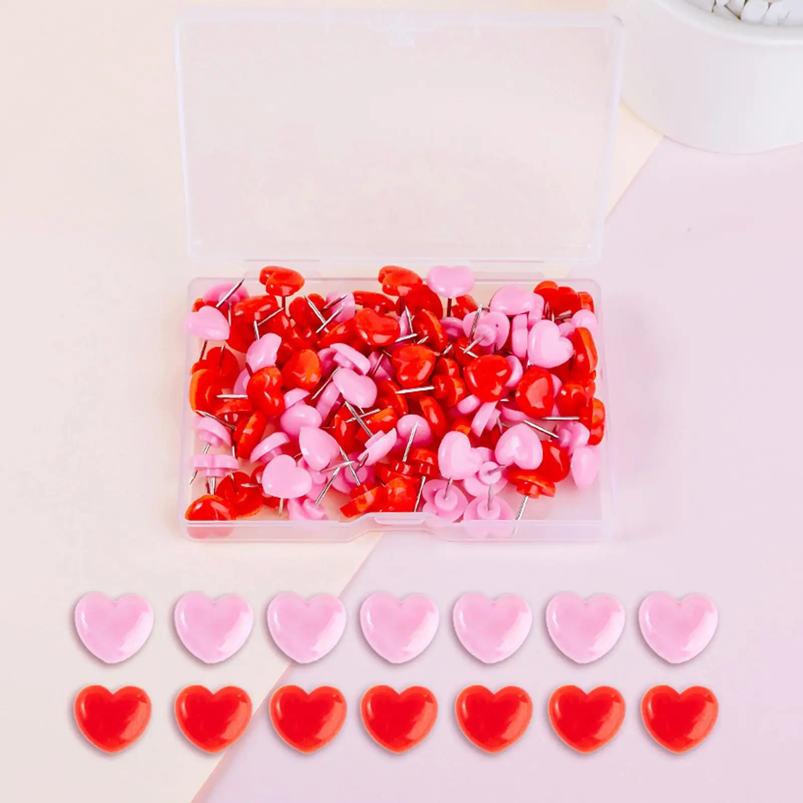 Pink Push Pins 100 Pieces Pink Heart Shaped Reusable Thumbtacks Decorative Home Pins For Office Map Picture Wall Mental School