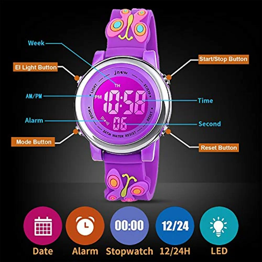 Kids Watch 3D Cartoon Toddler Wrist Digital Watch Waterproof 7 Color Lights with Alarm Stopwatch for 3-10 Year Boys Girls Child