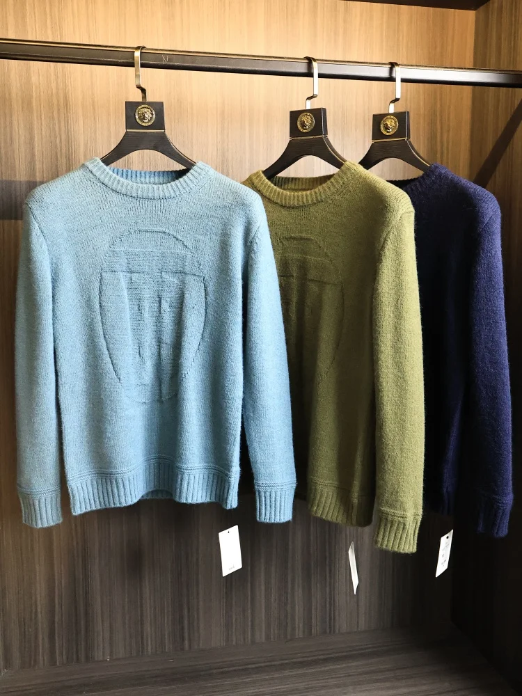 

3D Relief Knitted Sweater round Ne Men's Faionable Color Autumn Winter Soft Breathable Casual Urban Sle
