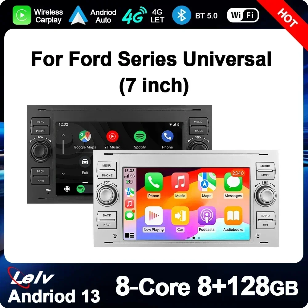 LELV 7 "para Ford Mondeo s-max Focus C-MAX Galaxy Fiesta Transit Fusion Connect Kuga reproductor Multimedia Android 13 Radio de coche Auto