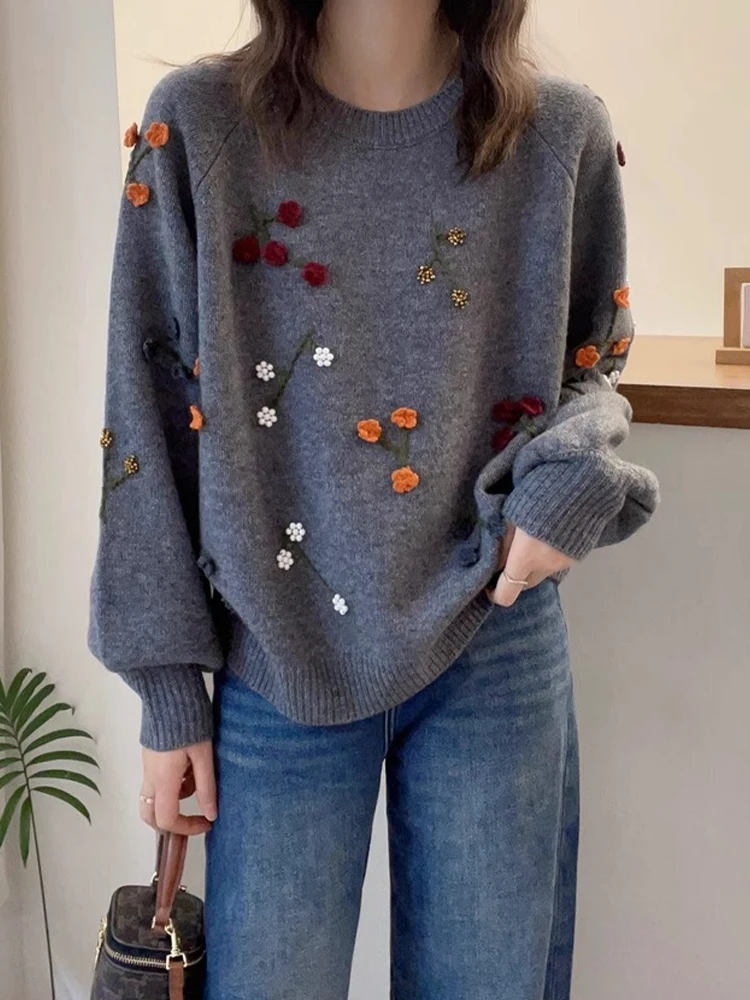 

Ele Knitted Camere Sweater Long Sve Loose Fit Versatile Work Commute Faion Anti-Aging Top Quali Korean Sle