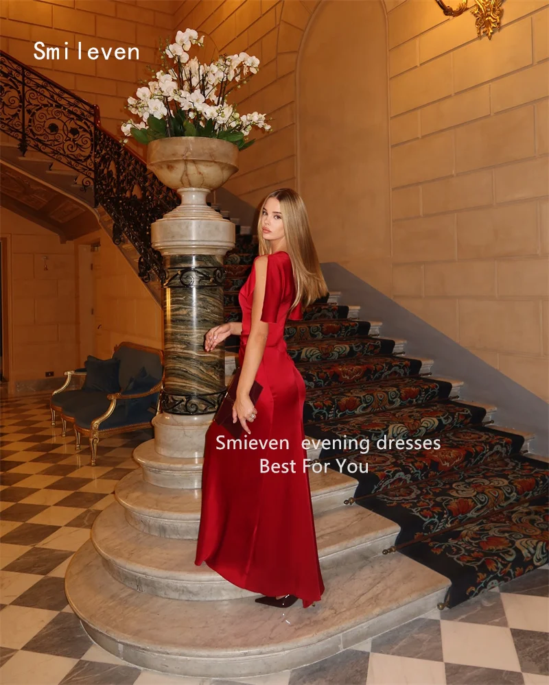 สมายล์เวน โนเวลชุดราตรีสีแดงทรงตรง ชุดราตรีทรงสกู๊ปหรูหรา ชุดเดรสสำหรับโอกาสพิเศษ แบบสั่งตัด 2026