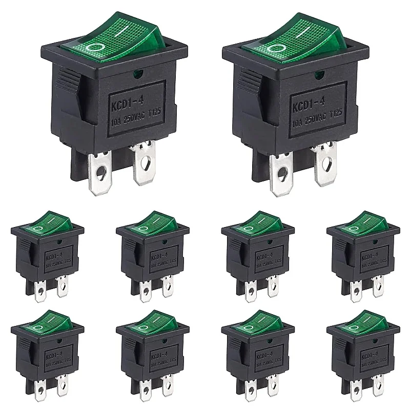 

Toggle Switch On/Off 4-Pin Rocker Switch 10A 250VAC Green Luminous Built-in Switch 4 Terminals 2 Positions Boat Rectangle Switch