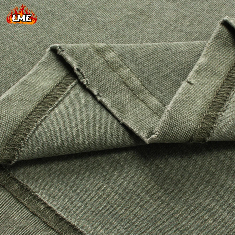 LME High Quality Vintage Acid Washed Distressed Hem Oversized Drop Shoulder 100% Cotton 14 Color Plain Blank Men T Shirt