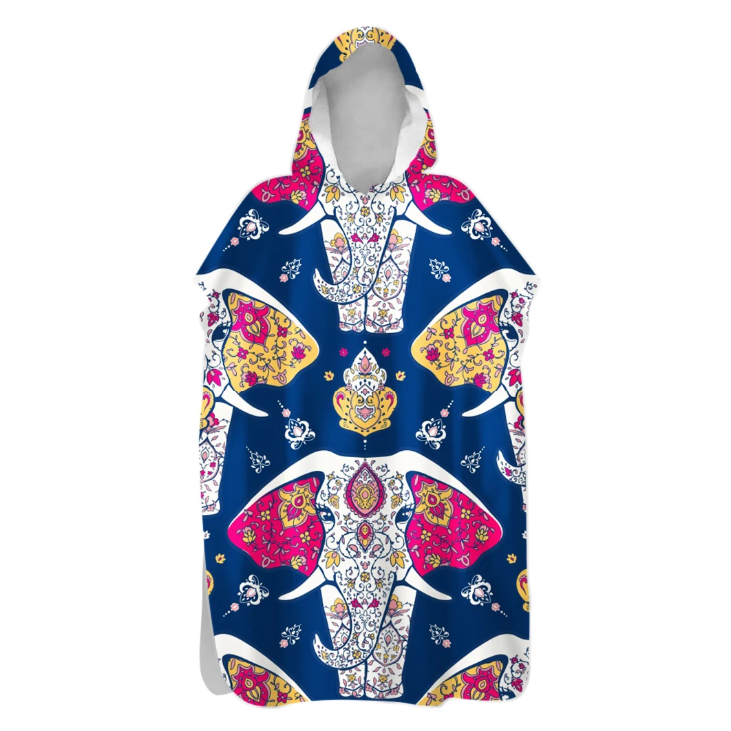 

Ethnic Elephant Hooded Poncho, Quick Dry Towel, Surf Vacation Sauna Spa, Swim Beach Changing Robe, Sand, Free Drop Shipping