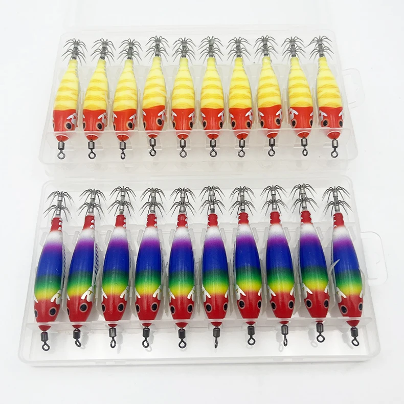 ShareShark 10 Stück/Box 8cm/5,7g Leuchtender Tintenfisch-Jig-Köder, Holz-Garnelen-Köder, Künstlicher Köder, Tintenfisch-Haken-Köder – Detail 6