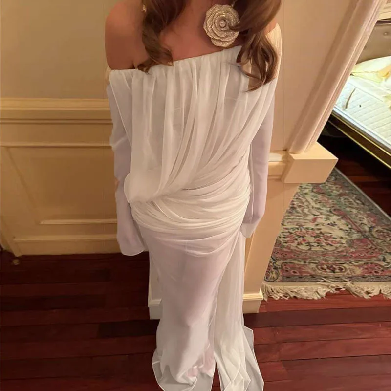 Y2K شبكة انظر من خلال فستان ماكسي المرأة قبالة الكتف كم طويل سبليت الخريف الشتاء مثير نادي الحفلات Ruched فساتين وتتسابق هدية