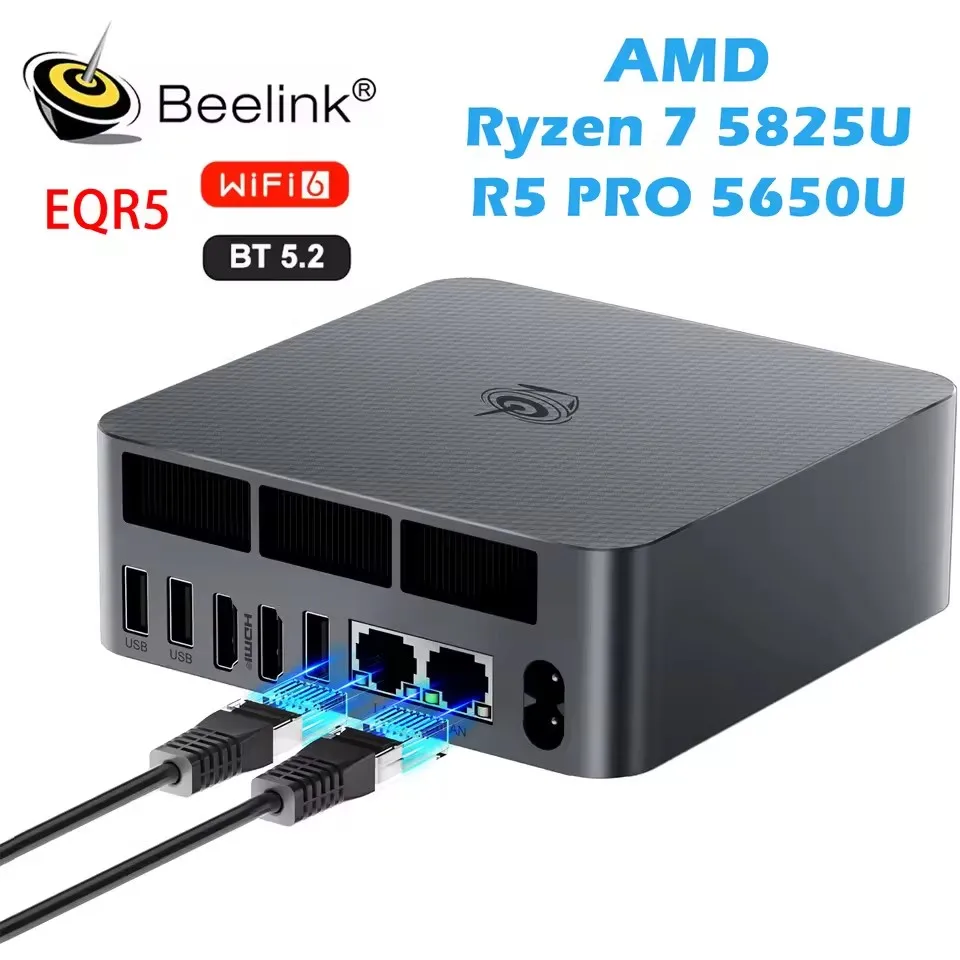 

Beelink EQR5 Мини-ПК AMD Ryzen 5 Pro 5650U WiFi6 BT5.2 Dual LAN DDR4 Dual RAM SSD Slot M.2 2280 SSD USB3.0 Настольный игровой компьютер