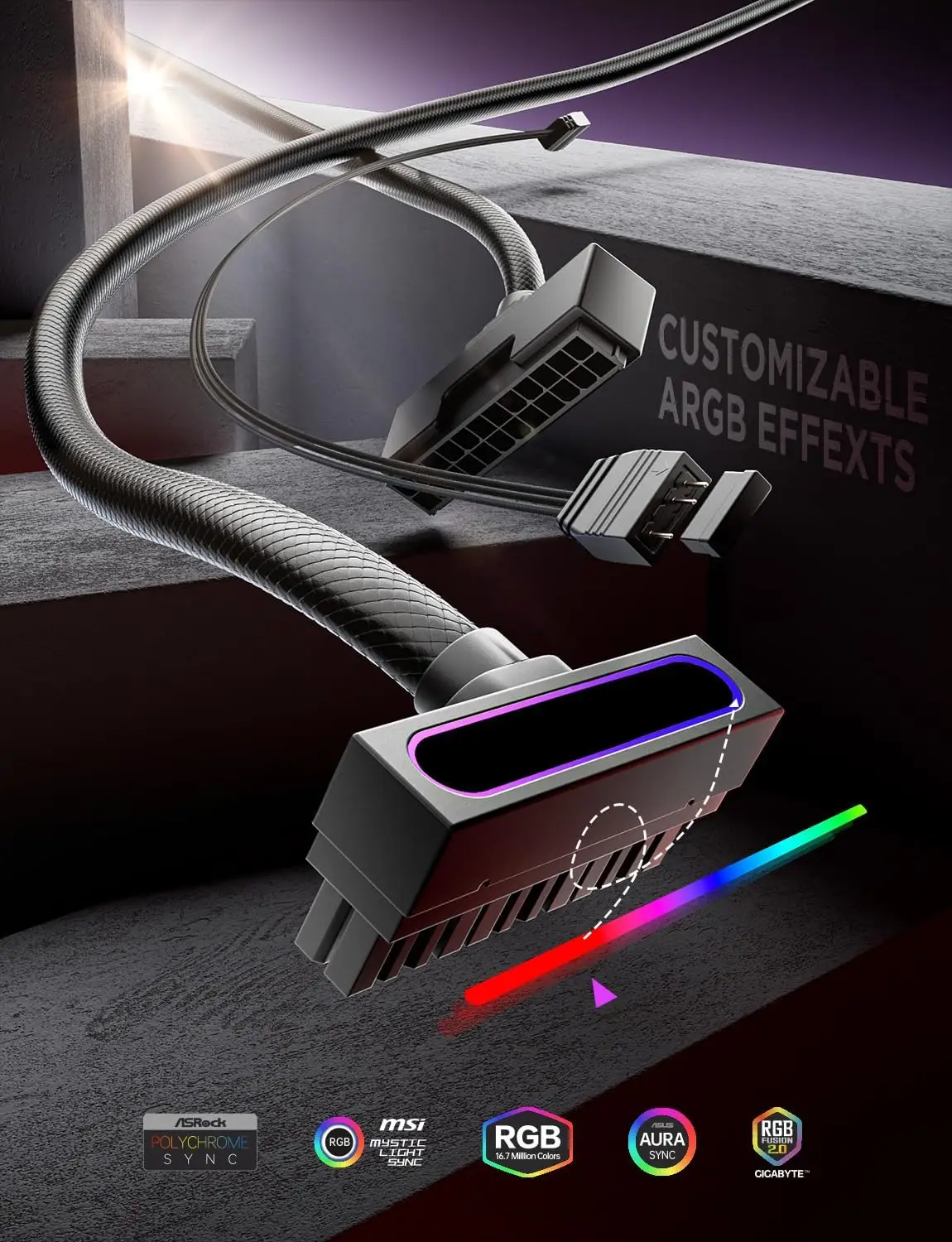 

AIJS 24-контактный удлинительный кабель питания для ПК ARGB LED, медный провод, удлинительный кабель питания материнской платы, встроенный минималистичный дизайн