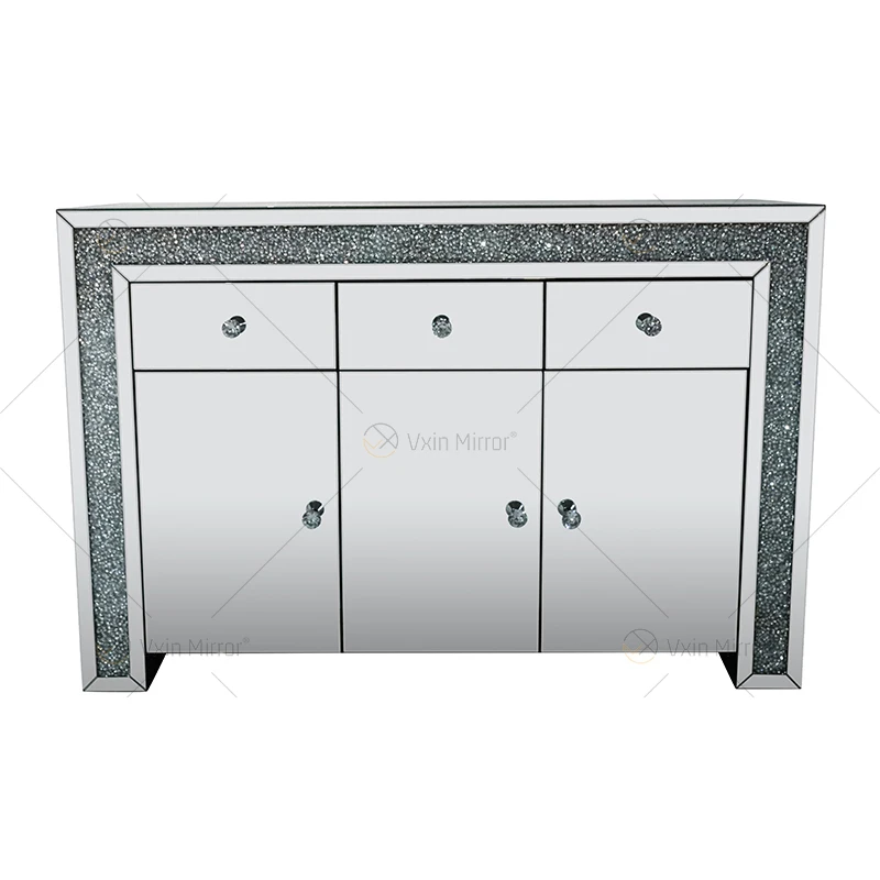 Cabinet slider with drawer, diamond silver home decoration