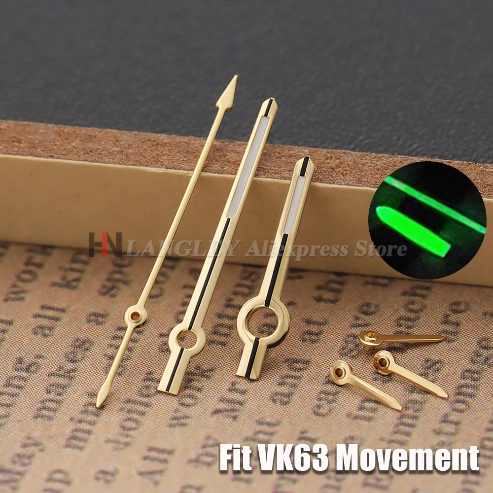 VK63 Watch Hands Silver Rose Gold 6-Hands Fit For VK63 Quartz Movement Green Luminous Watches Parts Pointer Watch Accessories