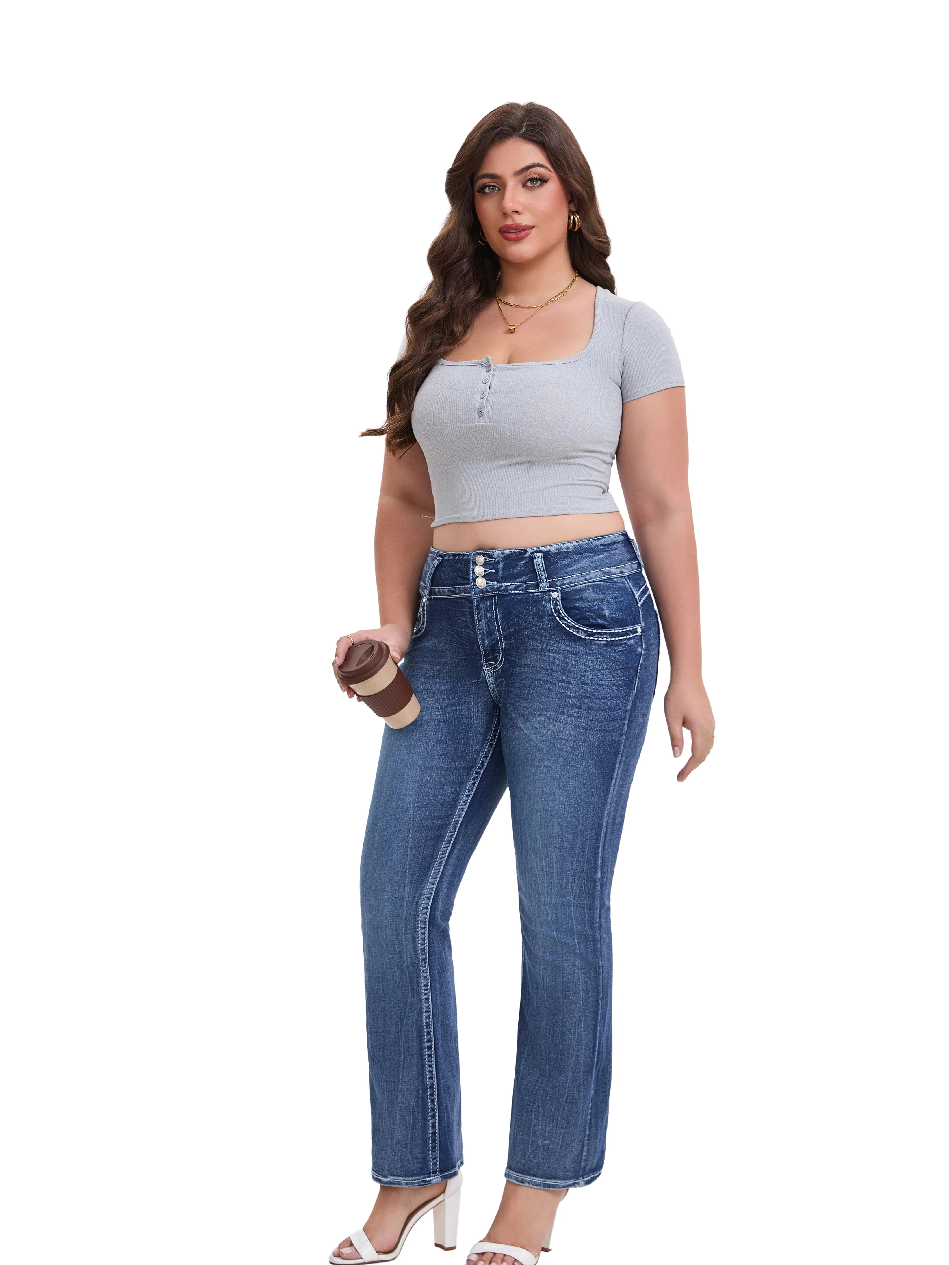 Geborduurde Bootcut Jeans Dames Halfhoge Hoge Stretch Vijf Zakken Ontwerp High-street Vibe Flare Slepen Broek Voor Lange Vrouwen