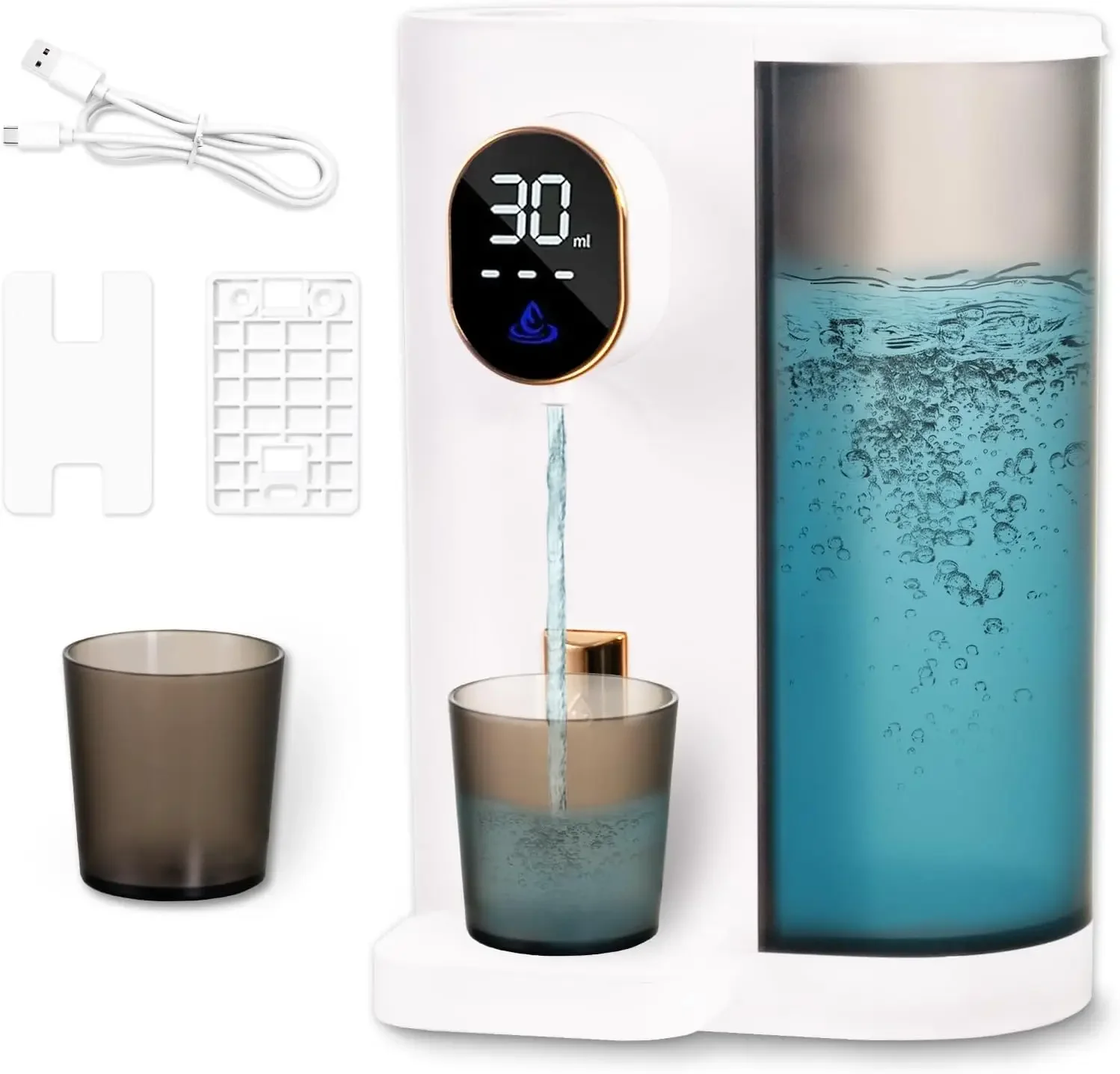 

600ml Wall - Mounted Mouthwash Dispenser with Push - Button Dispensing, 4 - Mode Adjustment, LED Display. Comes with 2 Cups!
