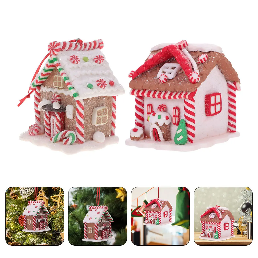 

2Pcs Gingerbread Ornaments Christmas Tree Hanging Decor Red Ribbon Xmas Cottage Pendant Festive Decoration