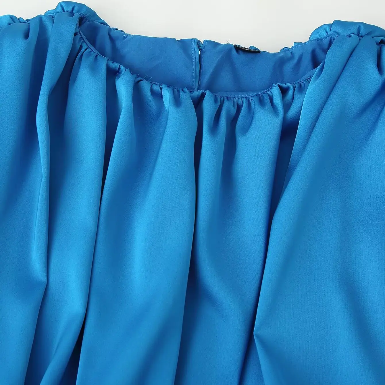 KASLEAD New Women's Fashion Satin Wide Shoulder Pleated Top Fish Tail Skirt Two-Piece Set Summer Short Sleeve Casual Outfit
