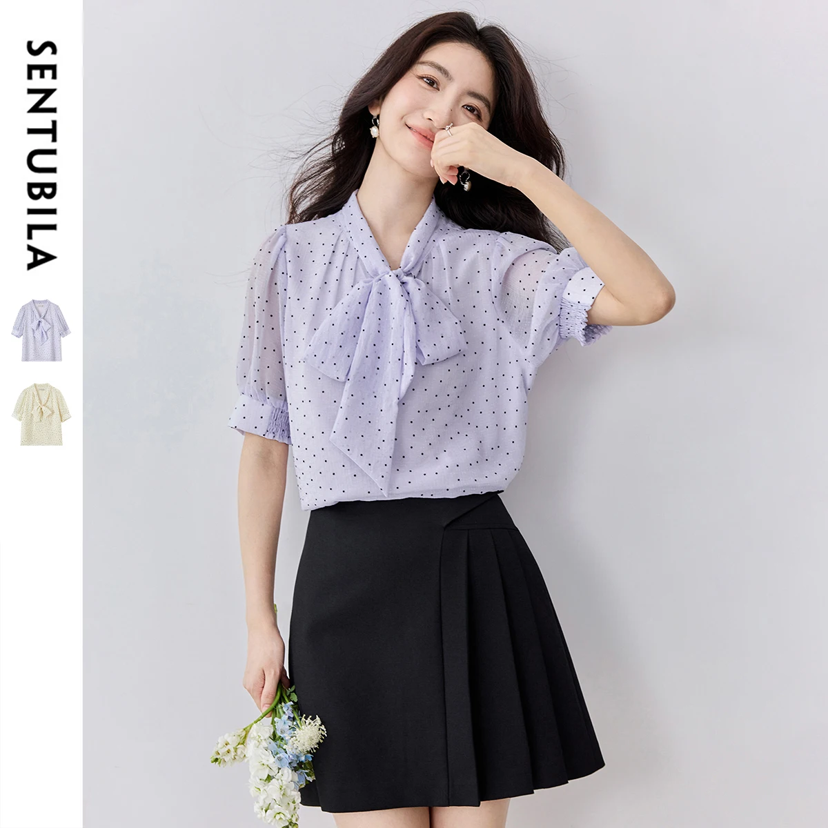 

SENTUBILA Women Polka Dots Blouse 2025 Flowing Tie Chiffon Shirts Pretty Women's Blouses Elegant Office Summer Clothes 152V80377