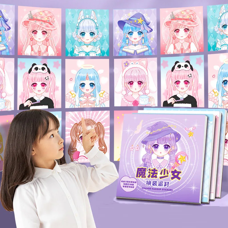 1pc Cute style change sticker book Cartoon Makeup Show Puzzle Cartoon Handmade DIY Sticker Book Little Princess Makeup Book