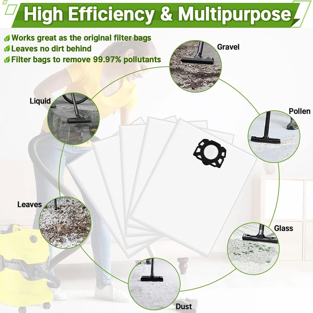 Vacuum Cleaner Bags for Karcher WD4 WD5 WD6 WD5P WD6P Premium MV4 MV5 MV6, Filter Bags for Wet and Dry Vacuum Cleaner