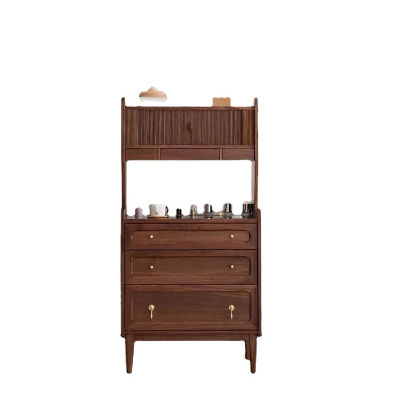 

Nordic black walnut all-solid wood makeup table, bedroom rolling shutter door, cherry wood integrated dresser against the wall